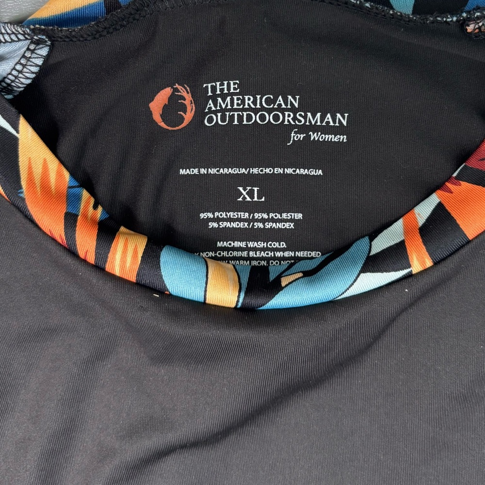 The American Outdoorsman for Women Fishing Shirt XL Black Blue Orange Print - Picture 2 of 5